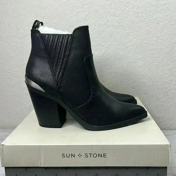 Sun + Stone Womens Black Back Abigail Pointed Toe Booties 6.5M - Picture 6 of 13